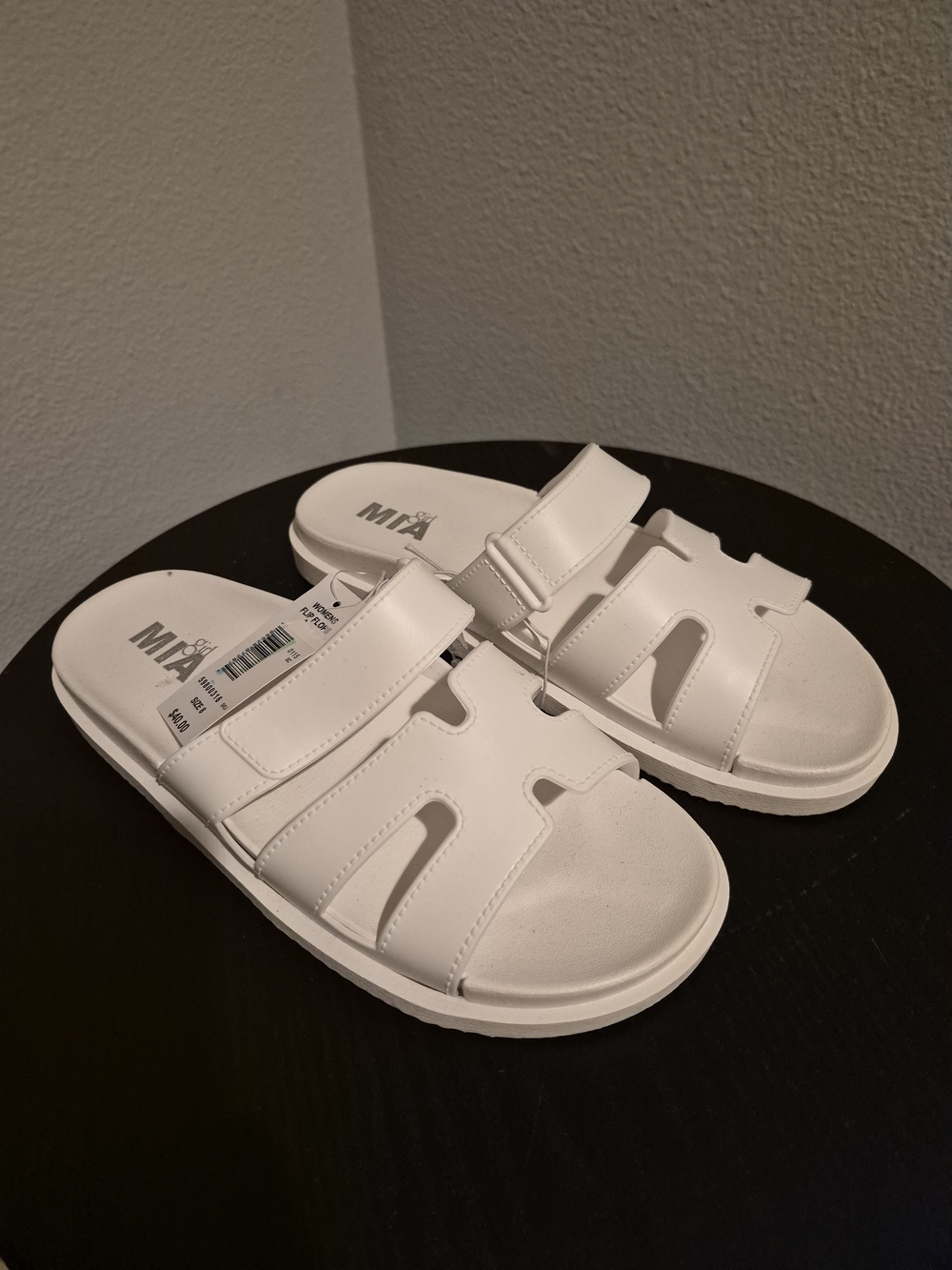 MIA White Slide Sandals with Adjustable Strap